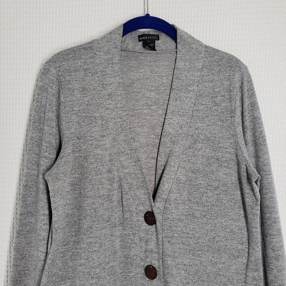 Wet Seal Long Cardigan Womens XL Gray Long Sleeve Preppy V-Neck Office Bohemian - Picture 3 of 16